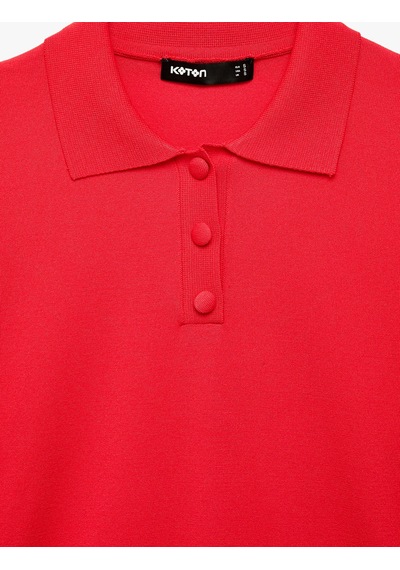 Koton Regular Fit Uzun Kollu Yarım Düğmeli Polo Yaka Triko Kazak Kırmızı 7wak90281ht
