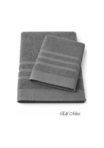 2 Parça Banyo Havlusu Seti Pamuklu Sude 70x140 + 50x85 Cm Antrasit