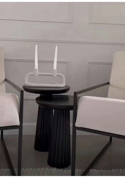 Ahşap 2 Li Set Fitilli Mantar Yan Sehpa Modern Siyah Renk Fiskos / Çiçeklik Zigon Siyah