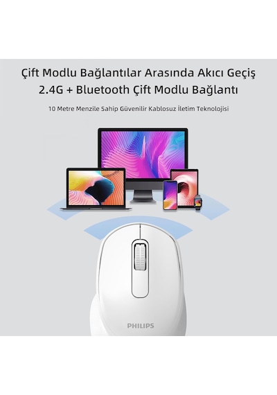 Philips SPK7448 Kablosuz Bluetooth 1600 DPI 4 Tuşlu Optik Mouse