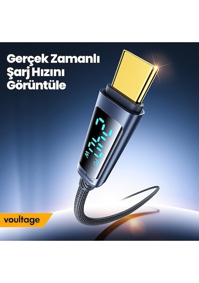 240w Type-c To Type-c Dijital Ekranlı Hızlı Şarj Kablosu 1m, Örgülü Akıllı Göstergeli Pd 3.1 480mbps Data Ve Veri Transfer Kablosu, Macbook, İphone 15/16, Android İle Uyumlu - Siyah