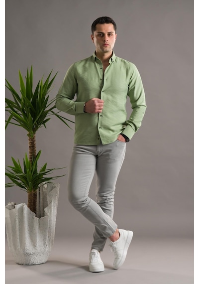 Modtime Slimfit Gofre Kumaş Yaka Düğmeli Uzun Kol Erkek 001