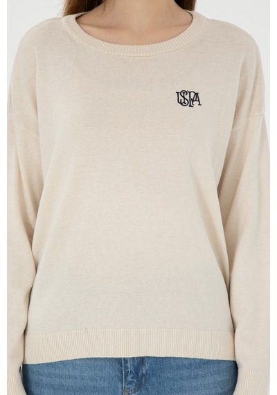 U.S. Polo Assn. Kadın Krem Melanj Bisiklet Yaka Kazak 50297132-VR159