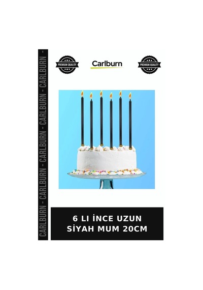 Delux Serisi 6 Lı İnce Uzun Siyah Mum 20cm Parti Detay Aksesuar Çok Renkli