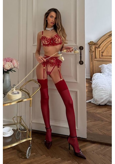 Bridgetta Luxury Jartiyer Takım - Bordo