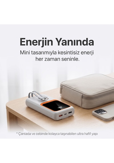 10000 Mah Akıllı Powerbank - Ultra Hafif, Dijital Led Göstergeli Beyaz