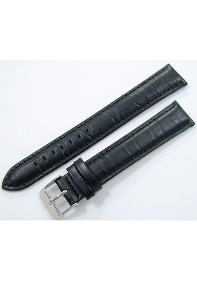Bizon Deri Saat Kayışı 20Mm Xl Uzun Siyah Saat Kordonu Kroko Bas