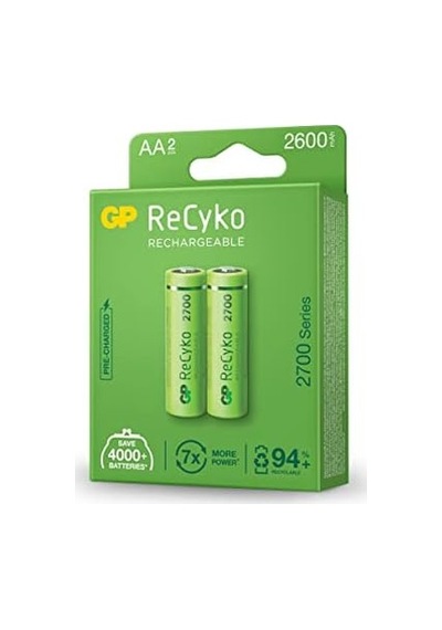 Gp Batteries Recyko+ 2700 Aa Kalem Ni-mh Şarjlı Pil, 1.2 Volt, 2'li Kart