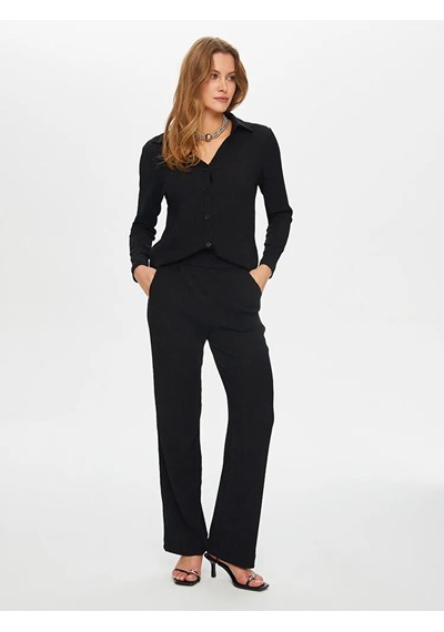 Faik Sönmez Keninden Dokulu Straight Fit Kadın Örme Pantolon Us26pnt008 Siyah