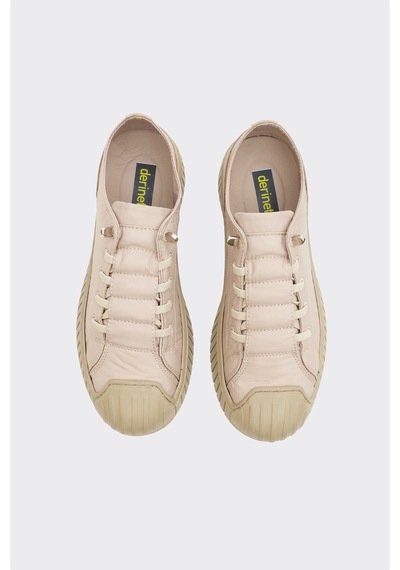 Derinet Lastik Bağcıklı Kadın Sneaker Bej Bej