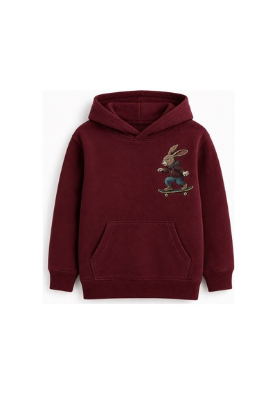 Esila Kids Erkek Çocuk Kapüşonlu Baskılı Sweatshirt Kanguru Cepli Günlük Hoodie Bordo