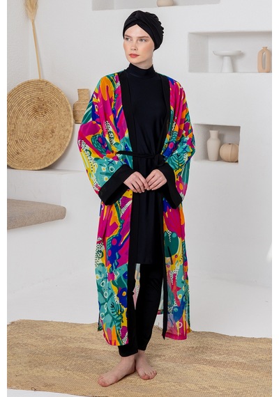 Adasea Uv Korumalı Mayo Üzerine Tek Pareo Kimono 1709 Mint Mint Yeşili