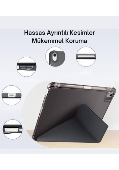 Apple Uyumlu iPad A16 11. Nesil A16 2025 Tri Folding Tablet Kılıfı + Avuç İçi Algılamayan Tablet Kalemi Tablet Kılıfı