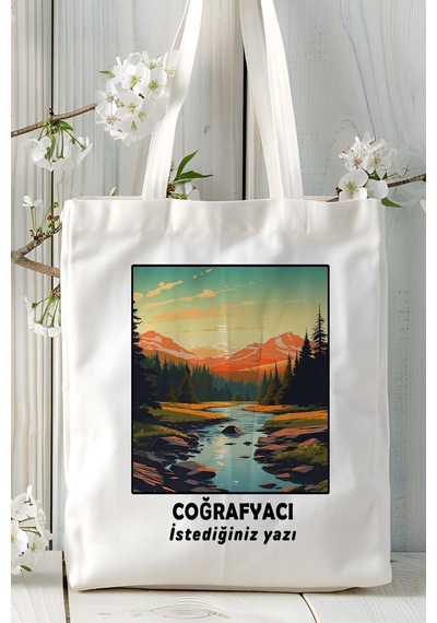 Art Hediye Coğrafyacı Baskılı Bez Omuz Çantası Kişiye Özel Model 3 Çok Renkli