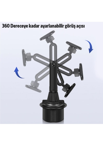 Ally 360 Derece Döner Manyetik Araç Içi Telefon Tutucu - Bardak (232973846)-Siyah