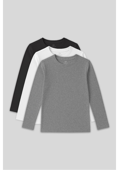 Standart Fit Basic O Yaka 3lü Paket Gri Melanj-antrasit-beyaz Unisex Çocuk T-shirt - 11329 Beyaz - Gri