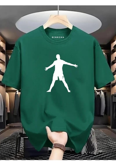 Eller Yanda Beyaz Baskılı Oversize Tişört Yeşil