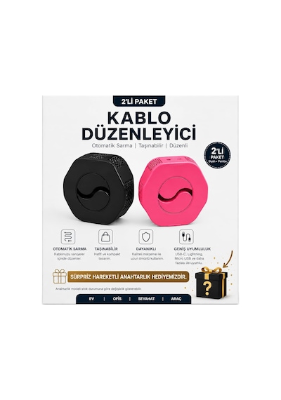 Veltronix Kablo Düzenleyici Ve Otomatik Kablo Sarma Aparatı Usb Şarj Kablosu Toplayıcı, Telefon Kablo Organizer, Taşınabilir Kablo Sarıcı. Siyah-pempe 2'li Belirtilmemiş