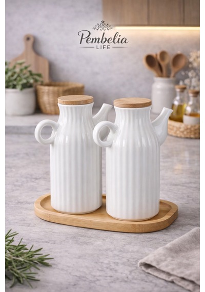 2'li Ahşap Standlı 1000ml Porselen Yaglık&sirkelik Seti Beyaz Yağdanlık Takımı Beyaz Beyaz