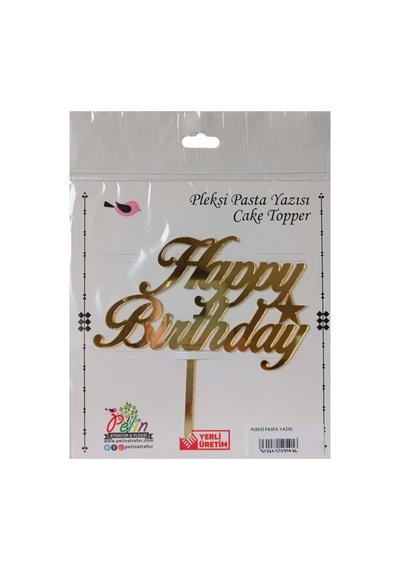 Happy Birthday Yazılı Aynalı Pleksi Altın Gold