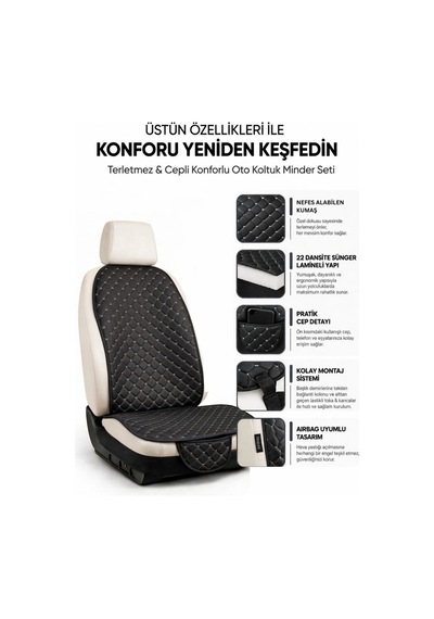 Terletmez Cepli Oto Koltuk Minder Seti Kolay Montaj Universal Koruyucu Kılıf Kumaş Gümüş