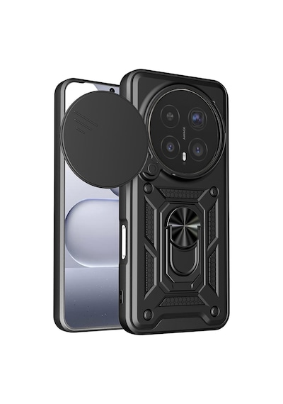 Caseonn Honor Magic 8 Pro Kılıf Sürgülü Kamera Korumalı Yüzüklü Mıknatıslı Tank Kapak Siyah
