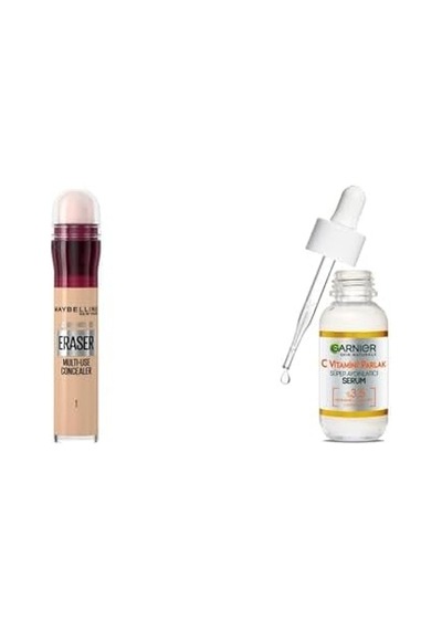 Anti Age Eraser Kapatıcı, 01 Light, 6.8 Ml + C Vitamini Parlak Süper Aydınlatıcı Serum 30 Ml