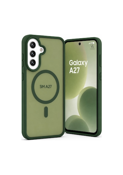 Samsung Galaxy A27 Ile Uyumlu Kılıf Magsafe Şarj Özellikli Mat Arka Yüzeyli Kapak Koyu Yeşil
