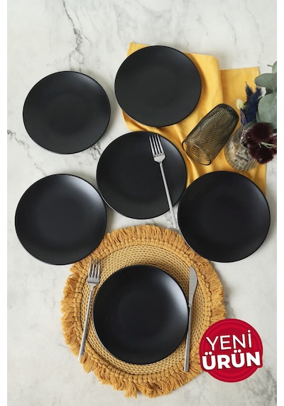 Keramika Mat Siyah Ege Pasta Tabağı 20 Cm 6 Adet 956 Siyah