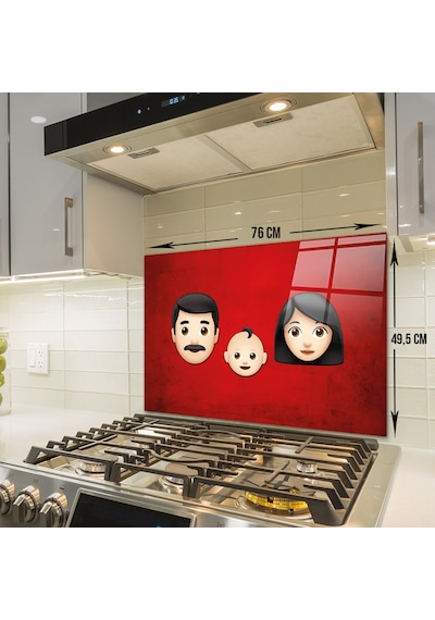 Decorita Emoji Ailesi Anne Baba Çocuk Cam Ocak Arkası 49.5x76 CM