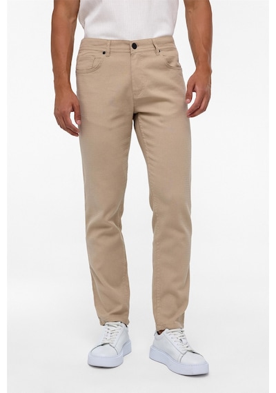 Süvari Bej Slim Fit 5 Cep Kalıp Armürlü Kanvas Pantolon-35413 Bej