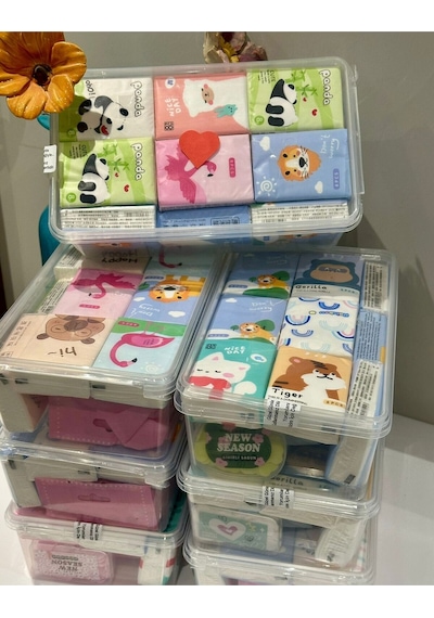 Pratik Hijyen Seti-9 Paket Kağıt Mendil - 8 Paket Mini Islak Mendil - Sihirli Sabun + Saklama Kabı