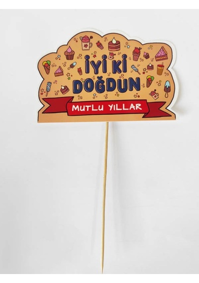 30 Adet Dekoratif Karton Iyi Ki Doğdun Mutlu Yıllar Konuşma Kartı 20 Cm - Doğum Günü El Pankartı