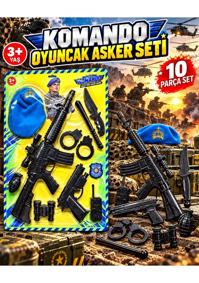 Oyuncak Komando Bordo Bere Asker Polis Seti Hedefli Dart Seti Yelekli Aksiyon Seti 10-16 Parça Mavi