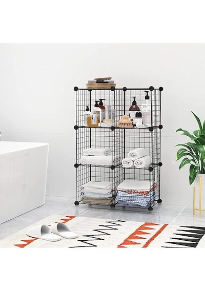Portatif Çok Amaçlı 6 Bölmeli Metal Tel Dolap Raf Organizer Siyah