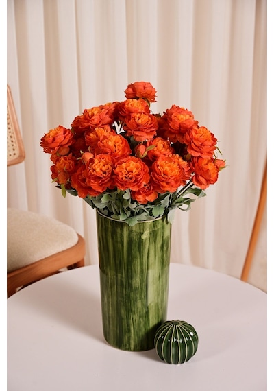 Turuncu Yapay Ranunculus Şakayık Çiçeği 3 Dallı Lüx İpeksi Dokulu 50 Cm