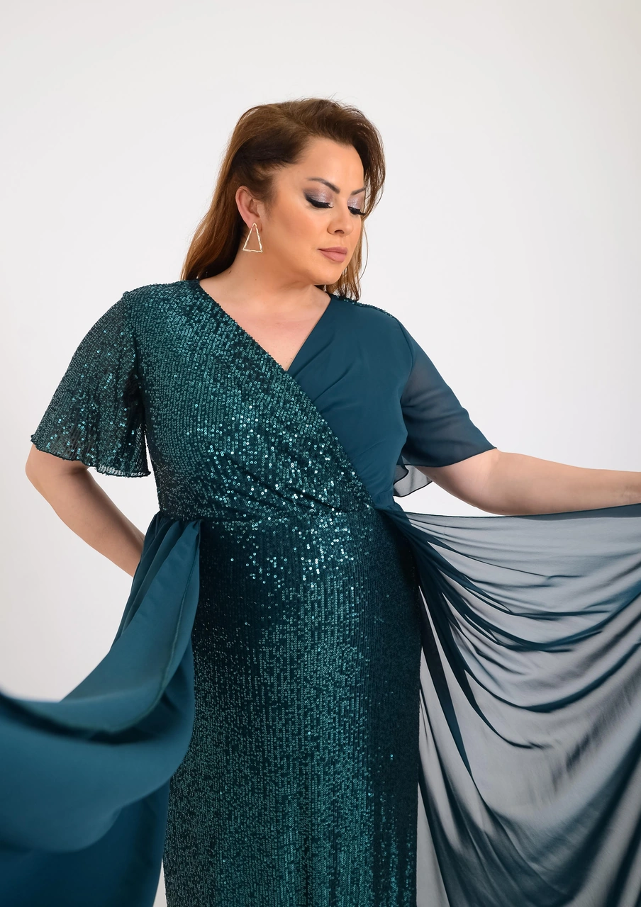 Lilas Xxl Büyük Beden Yeşil Renkli Pul Payetli Uzun Abiye Elbise Yeşil Lilas Xxl Büyük Beden Yeşil Renkli Pul Payetli Uzun Abiye Elbise Yeşil