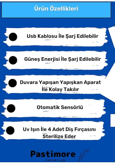 Pratik Usb Şarjlı ve Güneş Enerjili Otomatik Diş Macunu Sıkacağı 4 Adet Diş Fırçalığı Tutucu Diğer