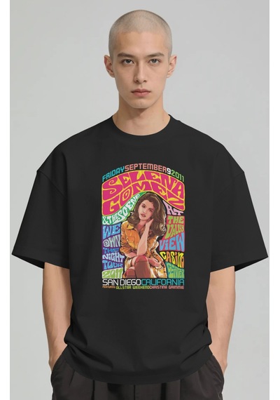 Sevbano Selena Gomez Şarkıcı Baskılı Unisex Oversize Premium Tişört Siyah