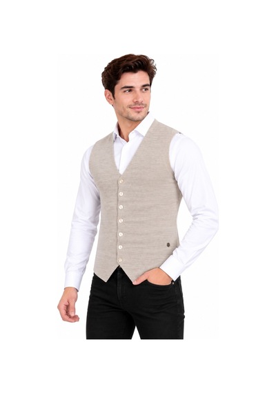 Çizgi Triko Erkek Düğmeli V Yaka Regular Kalıp Triko Yelek Bgl-st05772 Taş
