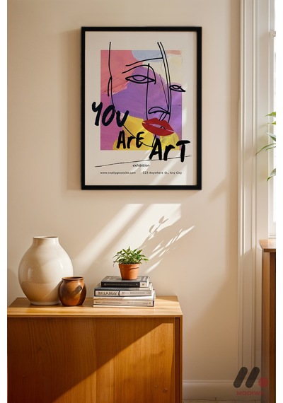 You Are Art Kolaj Tipografi, Siyah Çerçeveli Duvar Tablosu - Motivasyon Hediyesi