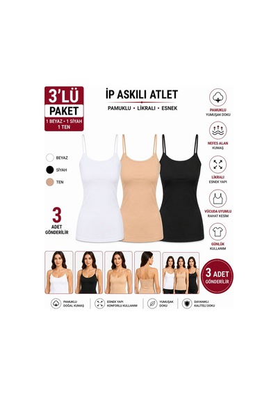 Comfort Secret 3'lü Basic Ip Askı Atlet Siyah