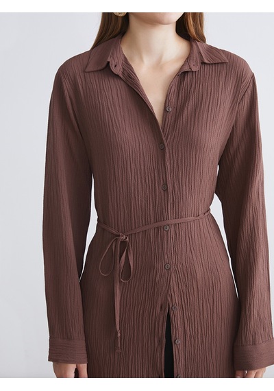 Lcwaıkıkı Classic Kahverengi Dokulu Oversize Kadın Gömlek Tunik