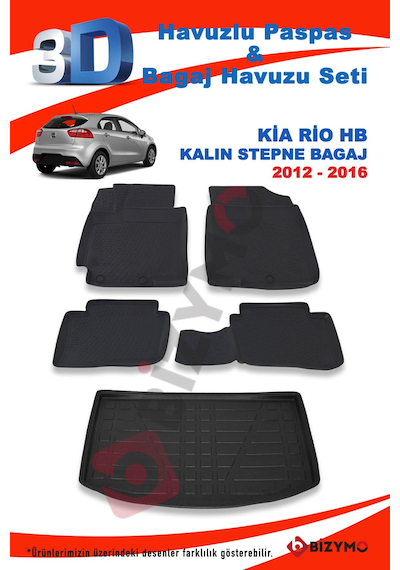 Kia Rio Hb Kalın Stepne 2012-2016 Paspas Ve Bagaj Havuzu Seti Siyah