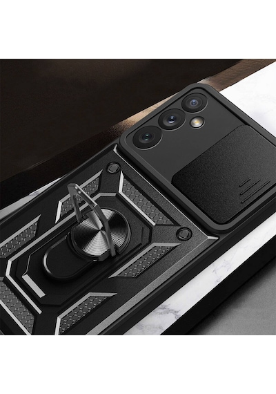 Zore Galaxy Uyumlu A34 Kılıf Magnetik Standlı Kamera Korumalı Sürgülü Vega Kapak - Mavi Mavi