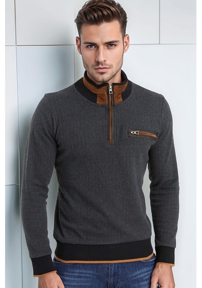 9039 Dewberry Erkek Sweatshırt-desenli Antrasit Desenli Antrasit