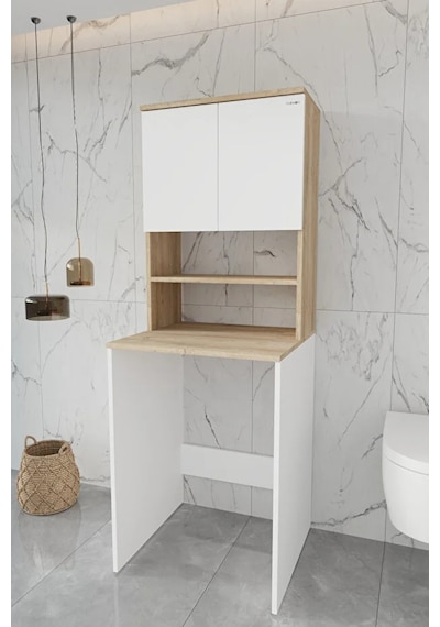 %100 Mdf Çamaşır Makinesi Dolabı Beyaz Beyaz Meşe