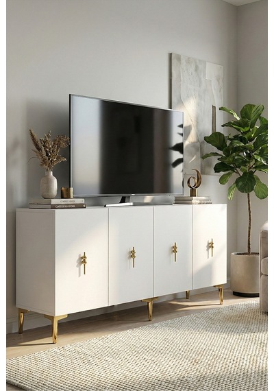 Ka1527bg Salkım Konsol Ve Tv Sehpası Beyaz-gold 150cm