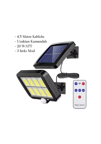 Hs-8021c 144 Led Güneş Enerjili 3 Mod Kumandalı 3.5 Mt Kablolu Kaliteli Sensörlü Solar Sokak Lambası Diğer