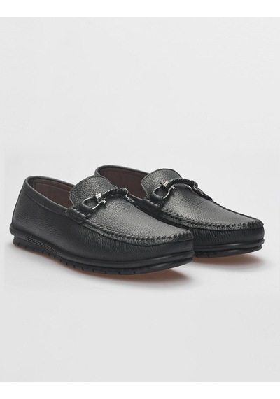 Cabani Hakiki Deri Siyah Tokalı Erkek Loafer - 43